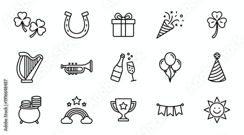 St. Patrick’s Day Celebration Outline Icon Set