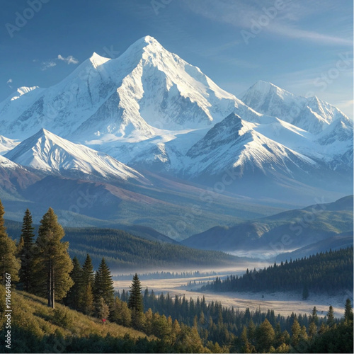 Majestic Snowy Mountains Panorama Illustration
