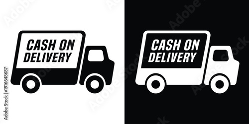 Delivery service truck icon. Professional black and white vector of a commercial transport van for logistics and shipping services.