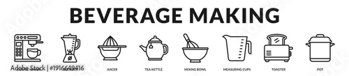Beverage preparation essentials supporting brewing, blending, and refreshing drink creation for modern households. in Lineal Icon Style