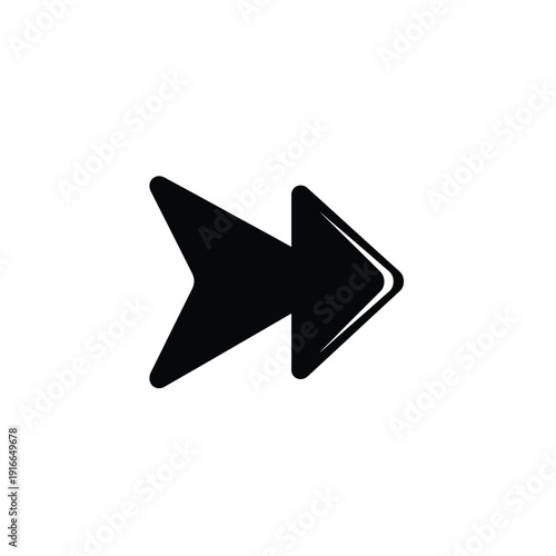 A solid black rightward-pointing arrow icon, symbolizing forward movement, progress, and direction in a clean, minimalistic design