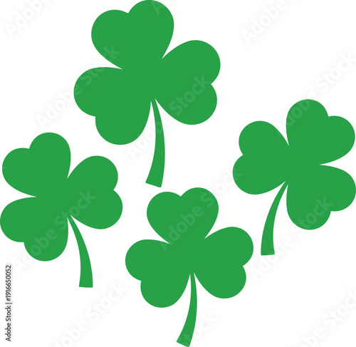 Green Four Leaf Clover Set Isolated on Transparent Background for St. Patrick’s Day Design