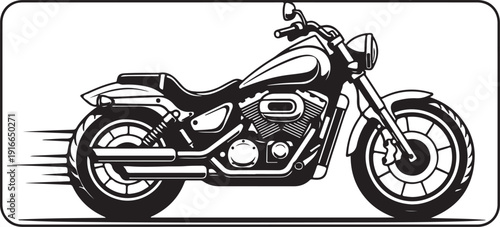 Black and white motorcycle with motion lines speed