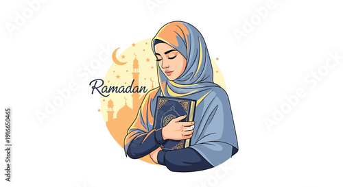 Peaceful moment with book and hijab in serene surroundings