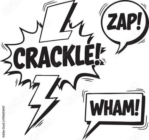 Comic book sound effects in black and white Vector