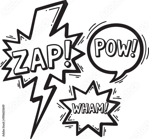 Comic book sound effects in black and white Vector