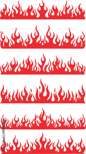 A set of red flame graphics on a white background Vector