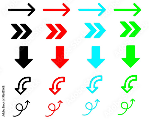 Set of circle left arrow icons for navigation and back button in black and green colors