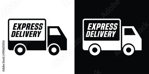 Delivery service truck icon. Professional black and white vector of a commercial transport van for logistics and shipping services.