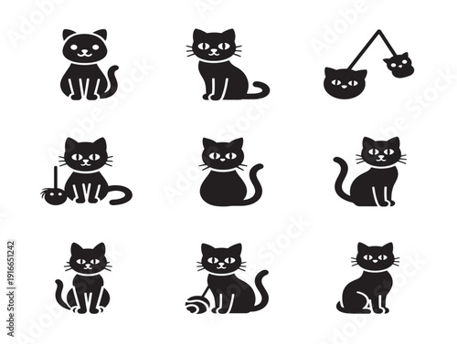 Adorable cat toys silhouette with creative feline play concept