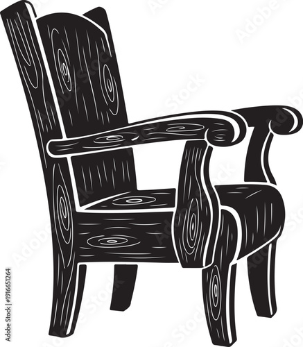 Wooden Armchair with Curved Backrest and Armrests wooden chair