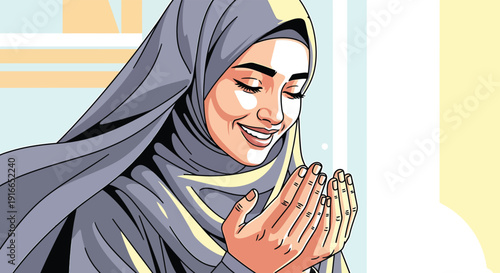 Woman in hijab praying with serenity and devotion in a peaceful moment