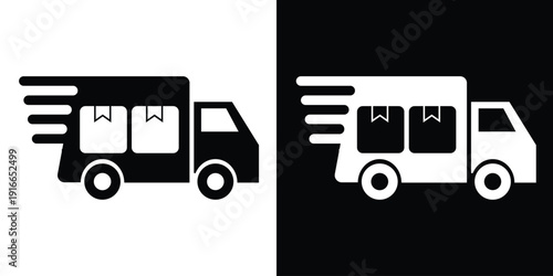Technical support and repair truck icon. Delivery van with a gear and wrench symbol. Vector art for maintenance services, roadside assistance, and engineering logistics.