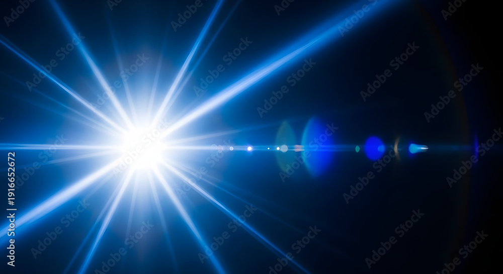 Obraz premium Vibrant blue light beam radiating from a central source with dark background