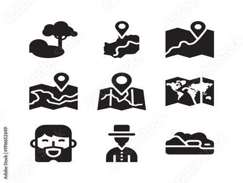 Stylish travel map silhouette with adventurous exploration concept