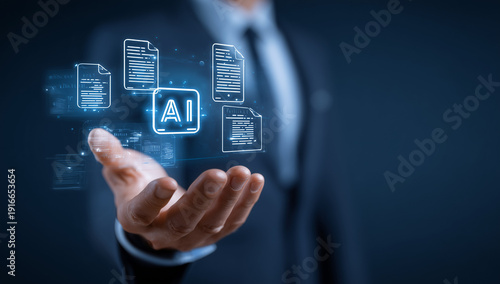 a business professional is touching the word 