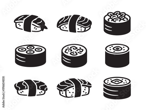 Elegant sushi food silhouette with refined culinary style