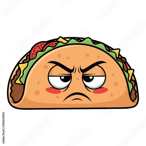 Angry taco character with grumpy expression. unhappy mexican food mascot vector illustration