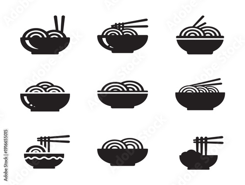 Stylish ramen noodle bowl silhouette in bold outline