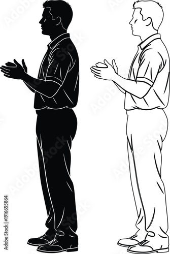 Two individuals demonstrating different hand-clapping techniques while standing upright.