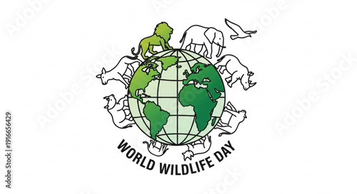 World wildlife day logo with globe and animals symbolizing conservation and eco awareness