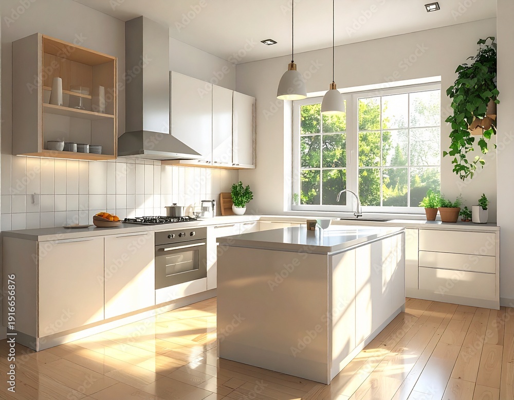 Fototapeta premium modern kitchen in modern house modern living room with sofa