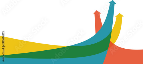 Vibrant abstract curves ascend powerfully with arrows symbolizing business growth and forward momentum