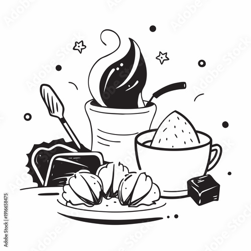 Cup of coffee with cake vector illustration