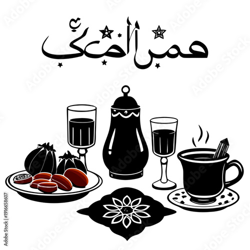 Vector illustration of a coffee and tea set with cups, glassware, and kitchen drink items