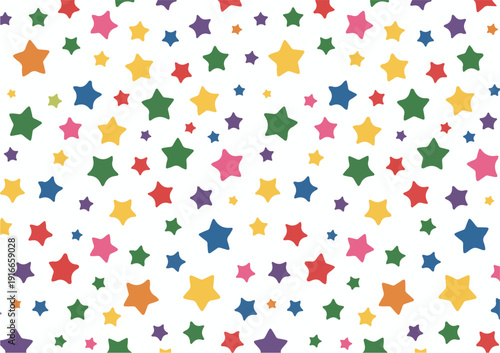Colorful Scattered Star Pattern on a White Background Keywords: stars, colorful, scattered, pattern, background, white, simple