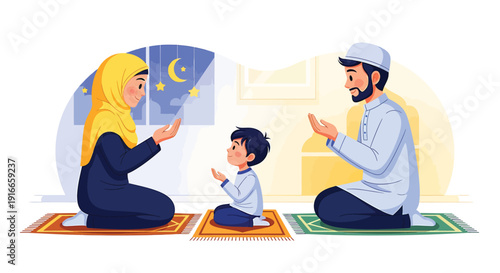 Family bonding through prayer and spirituality together in mosque