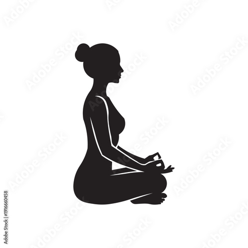 Minimalist Female Yoga Meditation Silhouette in Lotus Pose