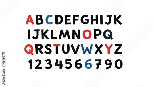 Alphabet and numbers illustration displayed prominently on a clean white background from a straightforward viewpoint