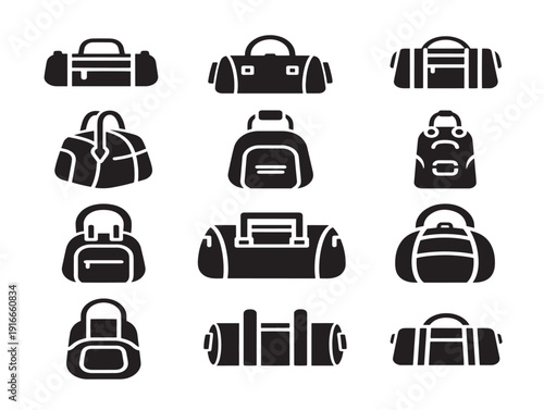 Professional workout duffel bag silhouette in bold outline