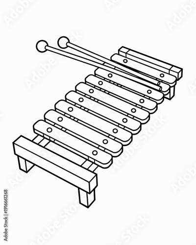 Xylophone Line Art Illustration: A Musical Instrument Still Life for Creative Projects, Coloring Books and Educational Resources Featuring a Percussion Instrument Drawn with a Cartoon Style for Childr
