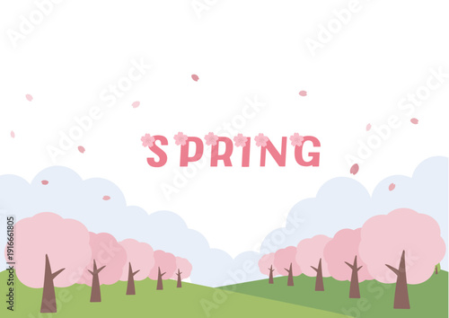 春の背景イラスト　桜の背景　バナー　ロゴ
