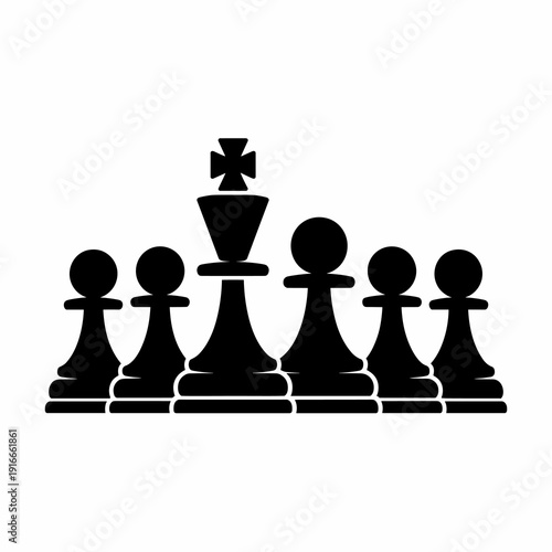 Chess King Leading Pawns Formation: Strategy and Power in a Minimalist World, Embodying Leadership, Protection, and Teamwork, Symbolic Strength & Guidance. A Symbolic Icon for Business, Strategy, Poli