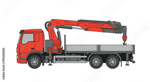 Wallpaper Mural Red Crane Truck with Flatbed Illustration Torontodigital.ca
