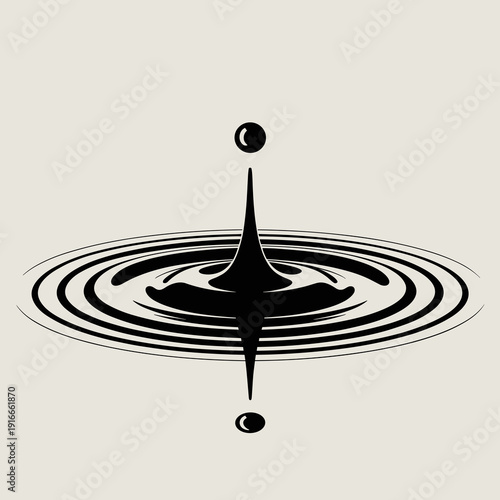 Elegant Water Drop Impact Creating Ripples in a Serene Pool, Calmness and Reflection, Conceptual Symbol of Fluid Dynamics, Abstract Minimalist Design for Spa, Wellness, or Eco-Conscious Branding, Clea