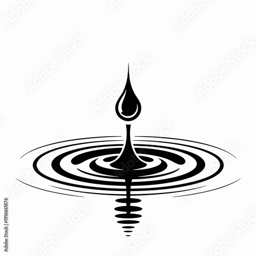 Water Drop Impact Creating Ripples in Minimalist Design - Symbol of Purity, Tranquility and Reflection for Spa, Wellness, Environmental Projects or Creative Design Concepts with Clean, Simple and Mode