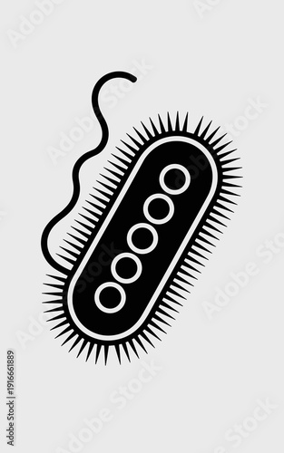 Detailed Black and White Bacteria Microorganism Illustration: Science Education, Medical Research, Health Awareness, Microbiology Concept, Infectious Disease Study, Cell Biology Graphic, Simple Icon,