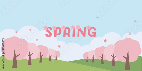 春の背景イラスト　桜の背景　バナー　ロゴ
