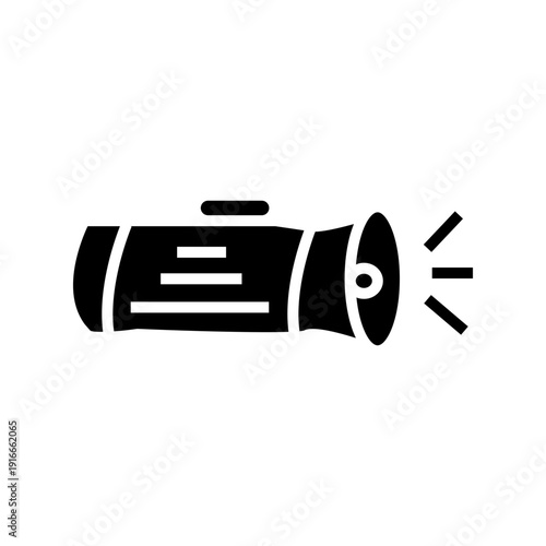 black flashlight isolated on white glyph icon vector