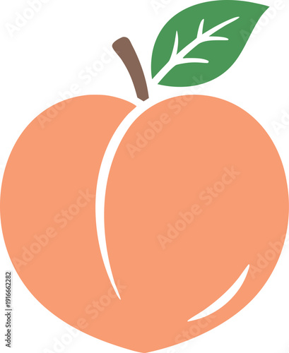 Illustration of a Peach Fruit with Leaf