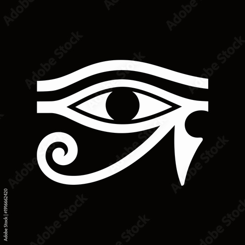 Egyptian Eye of Horus Symbol Depicting Protection, Royalty, Power, Good Health in Ancient Iconography & Mythology Illustration, Representing Healing, Restoration, in Magic Religion Rituals,  Mysticism