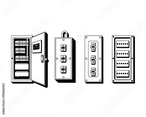 Electrical Panel Inspection and Maintenance for Safety and Efficiency, Checking Breakers in Energy Equipment, Switchgear Room, Control System, Isolated System, Power Distribution in Technical Illustra