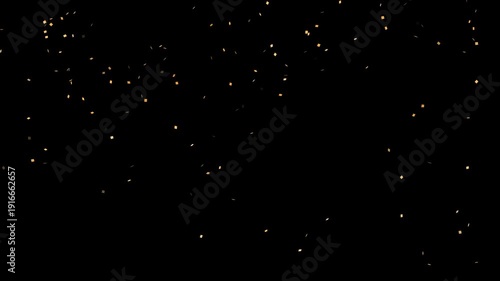 Animation of golden confetti falling down on black background