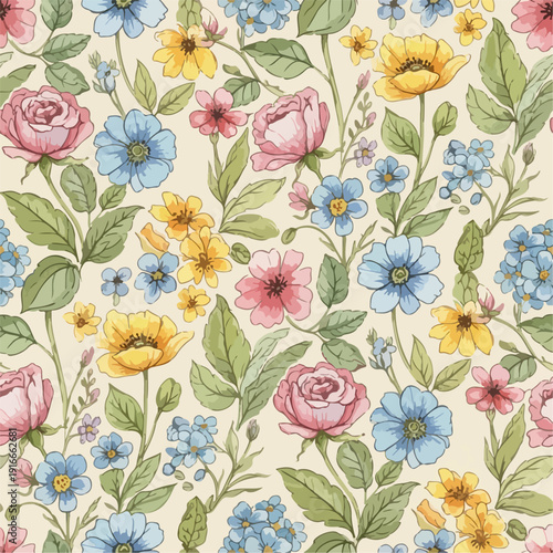 Lush Colorful Spring Flower Pattern for Surface Design Projects