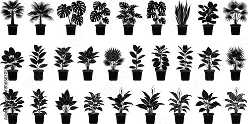 Professional Bartender Silhouette Collection Set and Elegant People Toasting with Drinks Plus Various Potted Indoor House Plants for flavector Brand