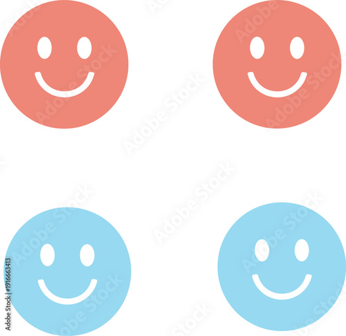 Vector illustration of colorful smiley face icons symbolizing emotion, joy, childhood, creativity, culture, education, and social values